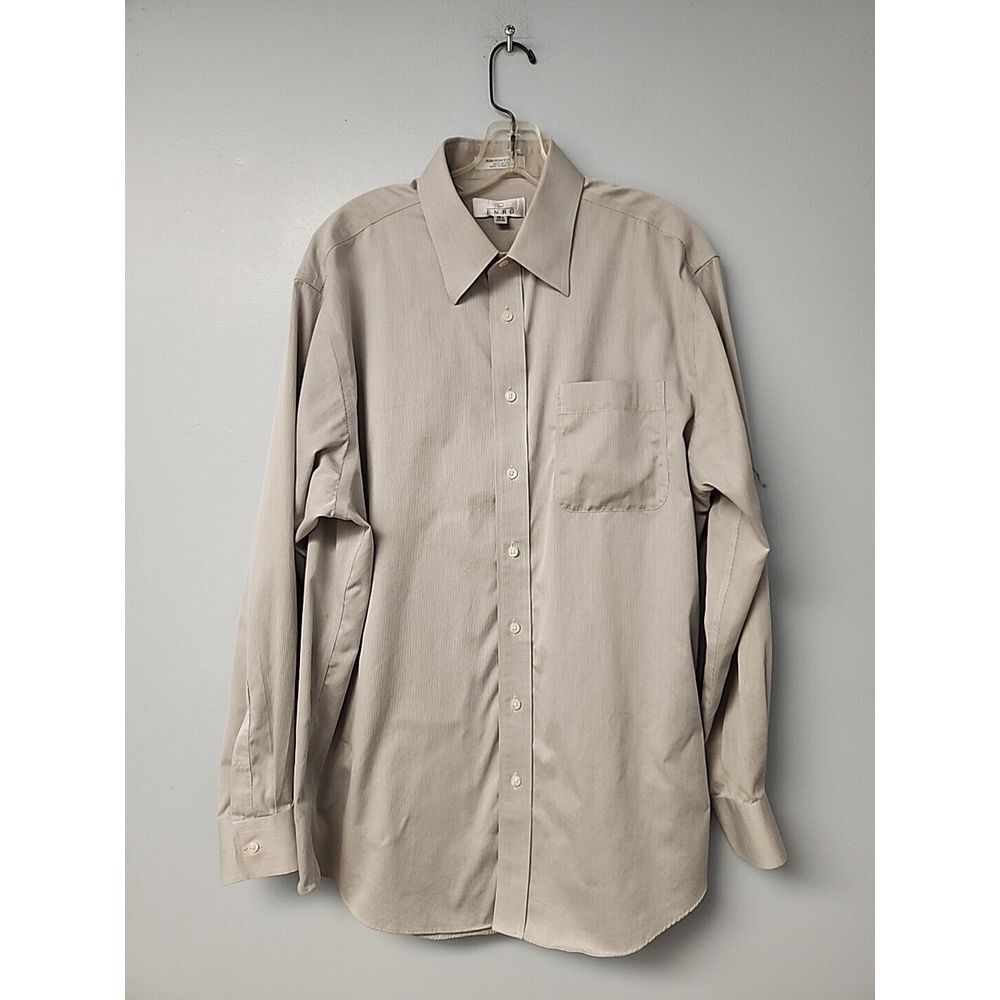 ENRO Mens‎ 16.5 34 35 Grqy Pin Striped Non Iron Long Sleeve Button Dress Shirt